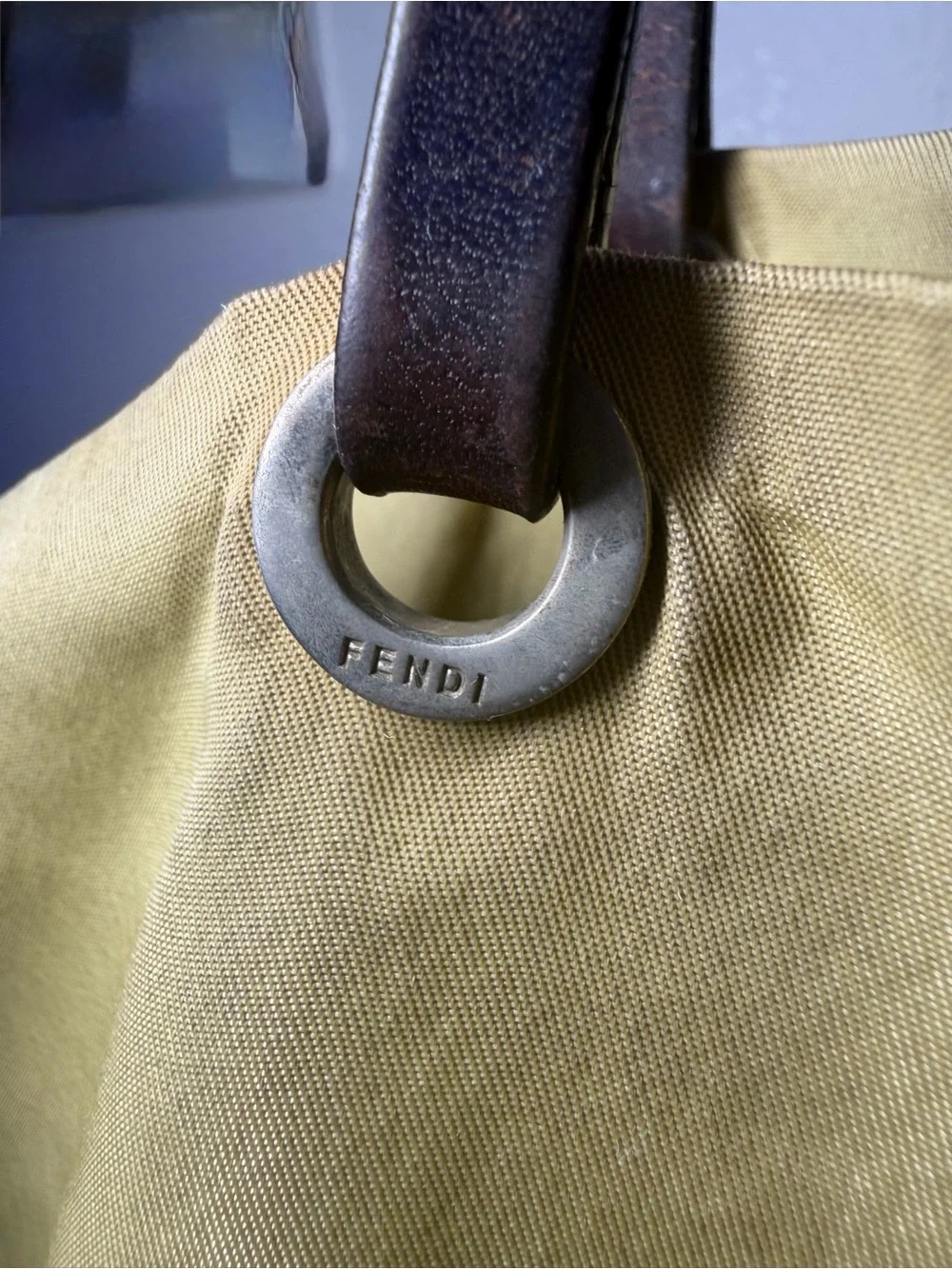 COA inc-Greenish Fendi Tote with leather Handles and Front peekaboo FF Logo